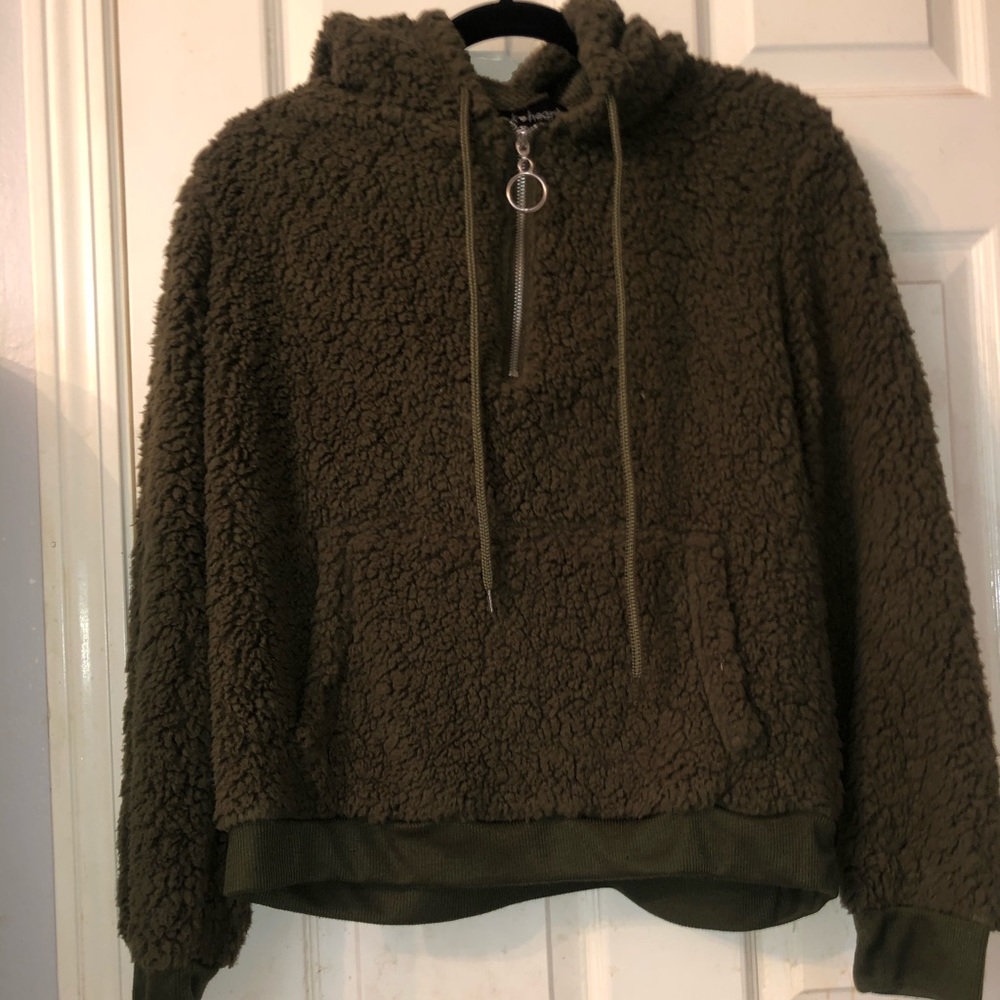 army green furry sweatshirt
